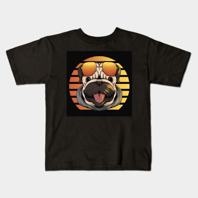 Funny Retro Pug Dog Wearing Sunglasses Kids T-Shirt by Graffix